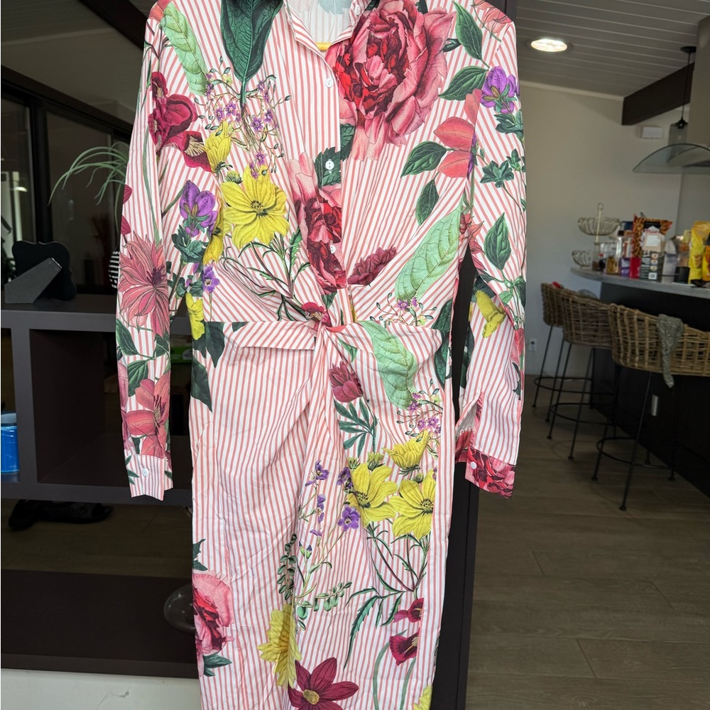 Floral Striped Wrap Dress.